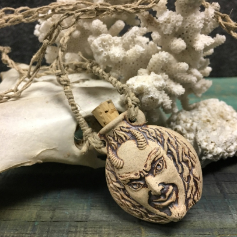Peruvian Devil Ceramic  Bottle Hemp Necklace